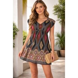 Sundance Womens 16 Dress Boho Ethnic Boho Flowy Empire Waist Cap Sleeve Festival